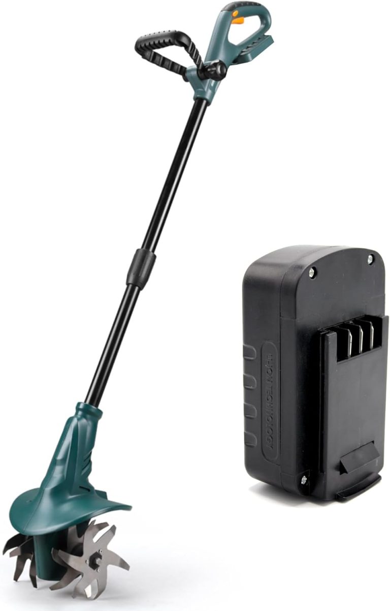 FISHTEC - Motobineuse électrique sans Fil 18V - Légère 3,9 kg Manche réglable 7 Positions - 4 Fraises 24 Lames 20 cm x 8 cm Batterie Lithium et Chargeur Inclus